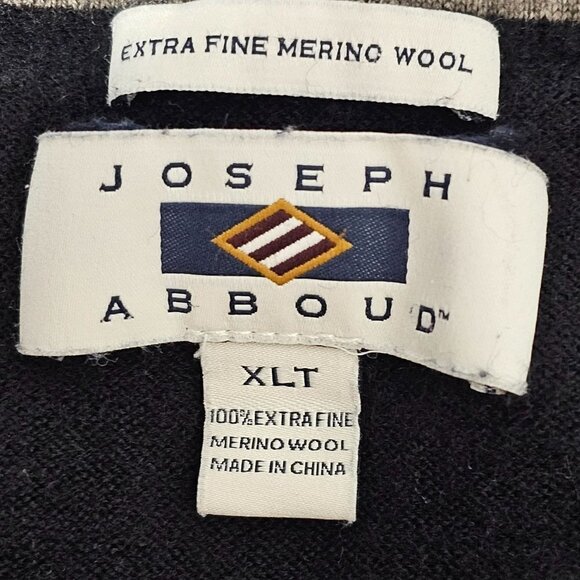 Y2K Joseph Abboud Black V Neck Sweater Mens XLT Extra Fine Merino Wool Pullover - Picture 2 of 5